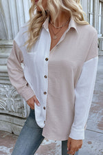 Color Block Textured Button-Up Shirt - SHE BADDY© ONLINE WOMEN FASHION & CLOTHING STORE