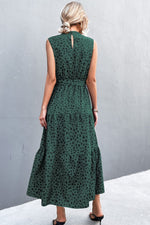 Printed Mock Neck Sleeveless Belted Tiered Dress - SHE BADDY© ONLINE WOMEN FASHION & CLOTHING STORE