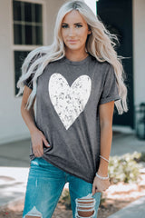 Heart Graphic Cuffed Short Sleeve Tee - SHE BADDY© ONLINE WOMEN FASHION & CLOTHING STORE