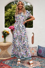 Floral Buttoned  Short Sleeve Maxi Dress - SHE BADDY© ONLINE WOMEN FASHION & CLOTHING STORE