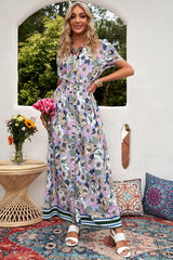 Floral Buttoned  Short Sleeve Maxi Dress - SHE BADDY© ONLINE WOMEN FASHION & CLOTHING STORE