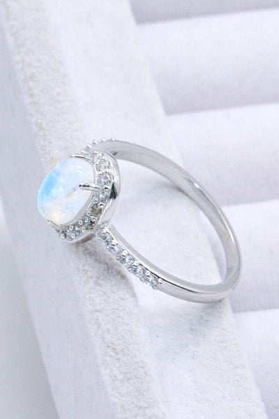 925 Sterling Silver Natural Moonstone Halo Ring - SHE BADDY© ONLINE WOMEN FASHION & CLOTHING STORE