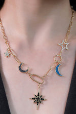 Star and Moon Rhinestone Alloy Necklace - SHE BADDY© ONLINE WOMEN FASHION & CLOTHING STORE