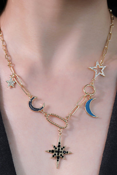 Star and Moon Rhinestone Alloy Necklace - SHE BADDY© ONLINE WOMEN FASHION & CLOTHING STORE