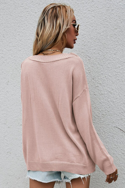 Button Detail Boat Neck Sweater - SHE BADDY© ONLINE WOMEN FASHION & CLOTHING STORE