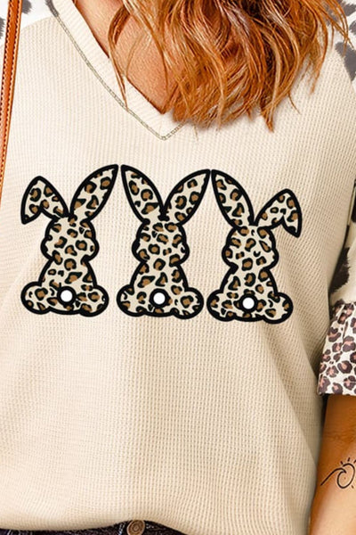 Easter Leopard Waffle-Knit Flounce Sleeve Top - SHE BADDY© ONLINE WOMEN FASHION & CLOTHING STORE