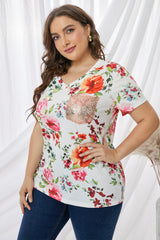 Plus Size Floral Print Sequin Pocket Tee - SHE BADDY© ONLINE WOMEN FASHION & CLOTHING STORE