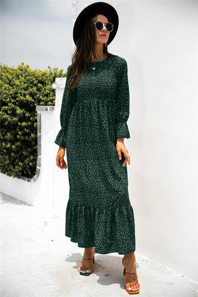 Printed Puff Sleeve Ruffle Maxi Dress - SHE BADDY© ONLINE WOMEN FASHION & CLOTHING STORE