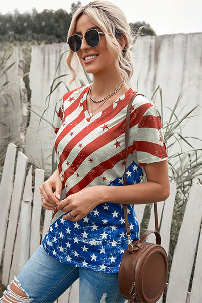 Star and Stripes V-Neck Tee - SHE BADDY© ONLINE WOMEN FASHION & CLOTHING STORE