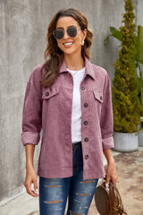 Corduroy Long Sleeve Button-Up Shirt Jacket - SHE BADDY© ONLINE WOMEN FASHION & CLOTHING STORE