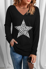 Leopard Star Graphic V-Neck Top - SHE BADDY© ONLINE WOMEN FASHION & CLOTHING STORE