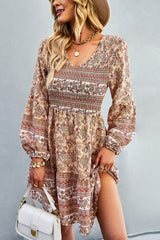 Bohemian V-Neck Balloon Sleeve Dress - SHE BADDY© ONLINE WOMEN FASHION & CLOTHING STORE