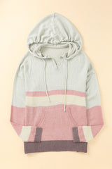 Color Block Drawstring Side Slit Hooded Sweater - SHE BADDY© ONLINE WOMEN FASHION & CLOTHING STORE