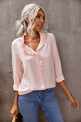 Eyelet Ruffles Button Crinkled Shirt - SHE BADDY© ONLINE WOMEN FASHION & CLOTHING STORE