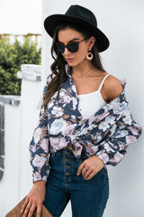 Floral Print Mock Neck Button Front Shirt - SHE BADDY© ONLINE WOMEN FASHION & CLOTHING STORE