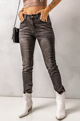 High Waist Raw Hem Skinny Jeans - SHE BADDY© ONLINE WOMEN FASHION & CLOTHING STORE