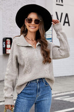Half Zip Mixed Knit Collared Sweater - SHE BADDY© ONLINE WOMEN FASHION & CLOTHING STORE