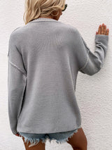 Buttoned Exposed Seam High-Low Sweater - SHE BADDY© ONLINE WOMEN FASHION & CLOTHING STORE