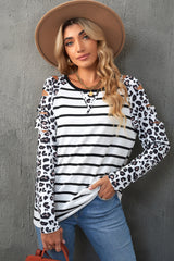 Leopard Print Striped Distressed Long Sleeve Tee - SHE BADDY© ONLINE WOMEN FASHION & CLOTHING STORE