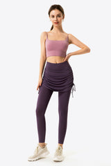 Drawstring Ruched Faux Layered Yoga Leggings - SHE BADDY© ONLINE WOMEN FASHION & CLOTHING STORE