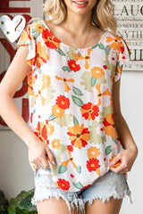 Floral Flutter Sleeve Round Neck Blouse - SHE BADDY© ONLINE WOMEN FASHION & CLOTHING STORE