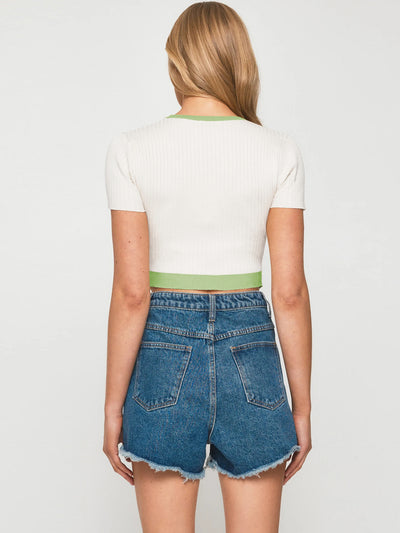Contrast Trim Pointed Hem Ribbed Crop Top - SHE BADDY© ONLINE WOMEN FASHION & CLOTHING STORE