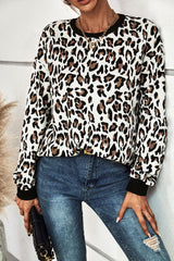 Leopard Round Neck Dropped Shoulder Sweatshirt - SHE BADDY© ONLINE WOMEN FASHION & CLOTHING STORE