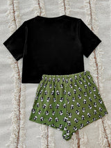 Graphic Tee and Panda Print Shorts Lounge Set - SHE BADDY© ONLINE WOMEN FASHION & CLOTHING STORE