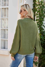 Mixed Knit Crewneck Drop Shoulder Sweater - SHE BADDY© ONLINE WOMEN FASHION & CLOTHING STORE