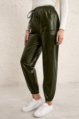 Elastic Waist PU Leather Joggers - SHE BADDY© ONLINE WOMEN FASHION & CLOTHING STORE