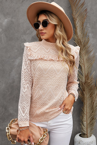 Ruffled Lace Mock Neck Blouse - SHE BADDY© ONLINE WOMEN FASHION & CLOTHING STORE