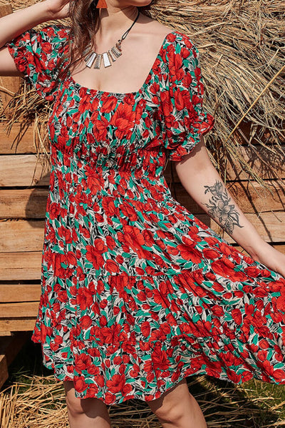 Floral Flounce Sleeve Tiered Dress - SHE BADDY© ONLINE WOMEN FASHION & CLOTHING STORE