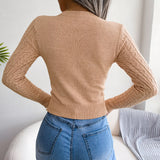 Cutout Cable-Knit Round Neck Sweater - SHE BADDY© ONLINE WOMEN FASHION & CLOTHING STORE