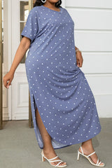 Plus Size Short Sleeve Split Curved Hem Dress - SHE BADDY© ONLINE WOMEN FASHION & CLOTHING STORE