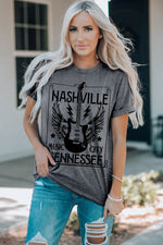 NASHVILLE TENNESSEE Cuffed Round-Neck Tee - SHE BADDY© ONLINE WOMEN FASHION & CLOTHING STORE