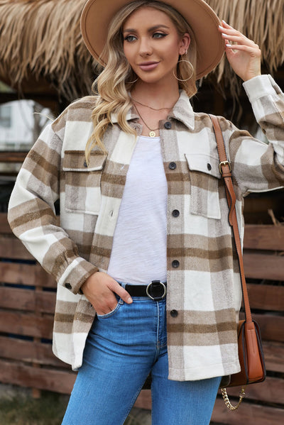 Plaid Dropped Shoulder Pocket Shacket - SHE BADDY© ONLINE WOMEN FASHION & CLOTHING STORE