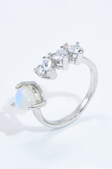 Natural Moonstone and Zircon Heart Open Ring - SHE BADDY© ONLINE WOMEN FASHION & CLOTHING STORE