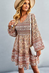 Bohemian V-Neck Balloon Sleeve Dress - SHE BADDY© ONLINE WOMEN FASHION & CLOTHING STORE