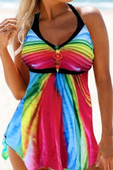 Multicolored Halter Neck Two-Piece Swimsuit - SHE BADDY© ONLINE WOMEN FASHION & CLOTHING STORE