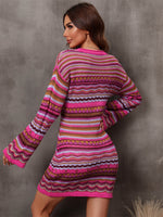 Multicolored Stripe Dropped Shoulder Sweater Dress - SHE BADDY© ONLINE WOMEN FASHION & CLOTHING STORE