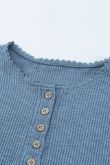 Crochet Lace Hem Sleeve Button Top - SHE BADDY© ONLINE WOMEN FASHION & CLOTHING STORE