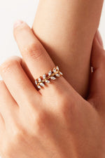 Inlaid Zircon Leaf Open Ring - SHE BADDY© ONLINE WOMEN FASHION & CLOTHING STORE