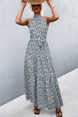 Printed Sleeveless Tie Waist Maxi Dress - SHE BADDY© ONLINE WOMEN FASHION & CLOTHING STORE