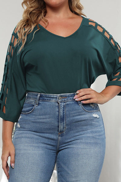 Plus Size Cutout Three-Quarter Sleeve Blouse - SHE BADDY© ONLINE WOMEN FASHION & CLOTHING STORE