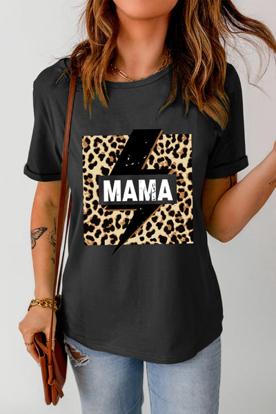 MAMA Leopard Lightning Graphic Tee Shirt - SHE BADDY© ONLINE WOMEN FASHION & CLOTHING STORE