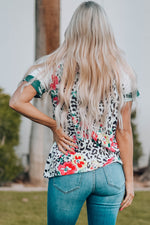 Floral Leopard Short Raglan Sleeve T-Shirt - SHE BADDY© ONLINE WOMEN FASHION & CLOTHING STORE
