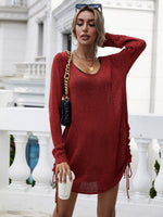 Drawstring Detail Open Back Scoop Neck Knit Top - SHE BADDY© ONLINE WOMEN FASHION & CLOTHING STORE