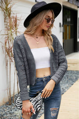 Open Front Cuffed Cropped Cardigan - SHE BADDY© ONLINE WOMEN FASHION & CLOTHING STORE