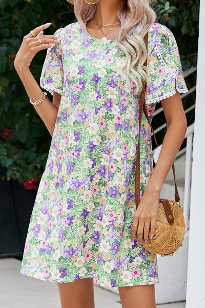 Floral Pom Pom Detail Petal Sleeve Dress - SHE BADDY© ONLINE WOMEN FASHION & CLOTHING STORE