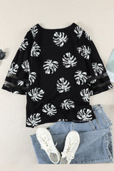 Botanical Print V-Neck Puff Sleeve Blouse - SHE BADDY© ONLINE WOMEN FASHION & CLOTHING STORE